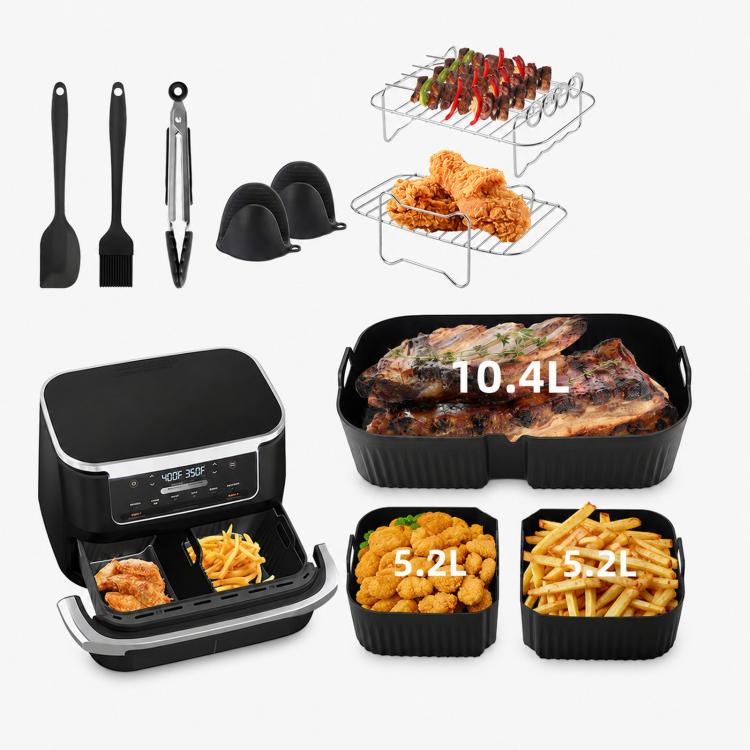 Cestino FlexBasket 10.4L MegaZone per Ninja AF500 AF500EU, 3 Pcs Silicone Liners Set, 10 Pcs Accessories Kit, 11 Pcs Accessories Kit, 13 Pcs Accessories Kit, 15 Pcs Deluxe Accessories Kit