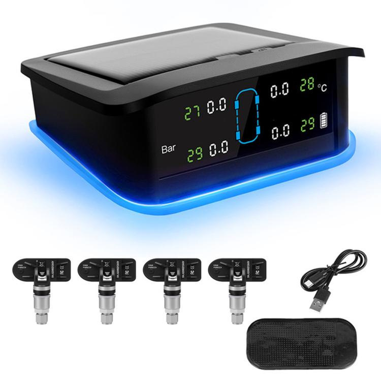 Sistema di monitoraggio della pressione degli pneumatici TPMS a energia solare con luce ambientale a LED, External 4-Wheel, External 6-Wheel, Built-in 4-Wheel, Built-in 6-Wheel