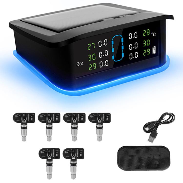 Sistema di monitoraggio della pressione degli pneumatici TPMS a energia solare con luce ambientale a LED, External 4-Wheel, External 6-Wheel, Built-in 4-Wheel, Built-in 6-Wheel