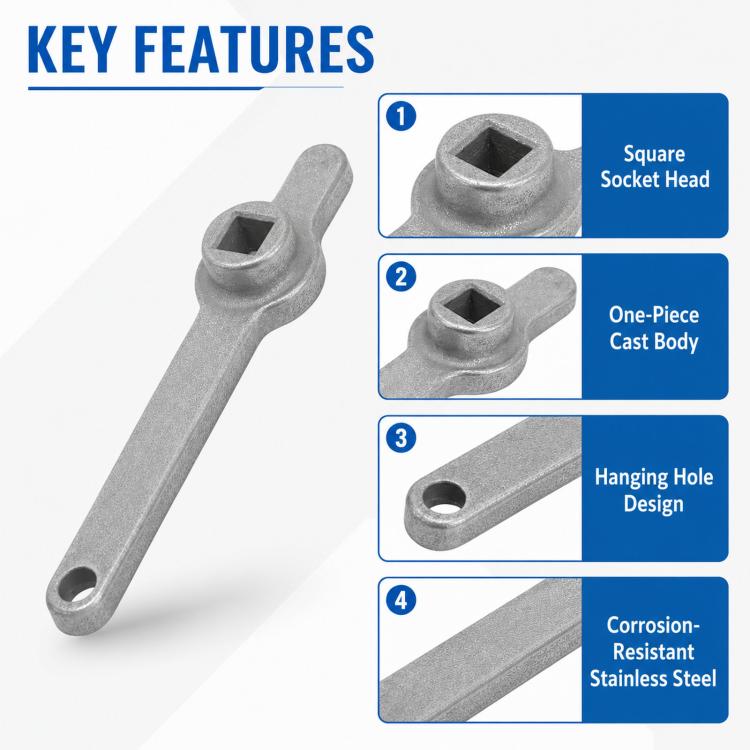 Chiave per foro quadrato di uscita aria radiatore in acciaio inox 304, 70.5x9.2mm