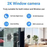 Telecamera di sicurezza domestica intelligente 2K HD con doppia staffa, Wi-Fi, senza fori, per finestre.