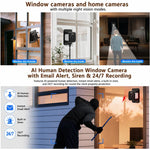 Telecamera di sicurezza domestica intelligente 2K HD con doppia staffa, Wi-Fi, senza fori, per finestre.