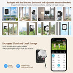 Telecamera di sicurezza domestica intelligente 2K HD con doppia staffa, Wi-Fi, senza fori, per finestre.