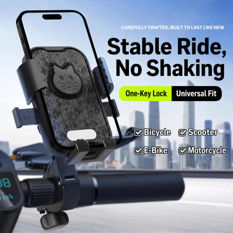 Supporto universale per telefono da moto con simpatico gatto, supporto per cellulare per bici e scooter, Handlebar Mount Black, Rearview Mirror Mount Black, Handlebar Mount Pink, Rearview Mirror Mount Pink