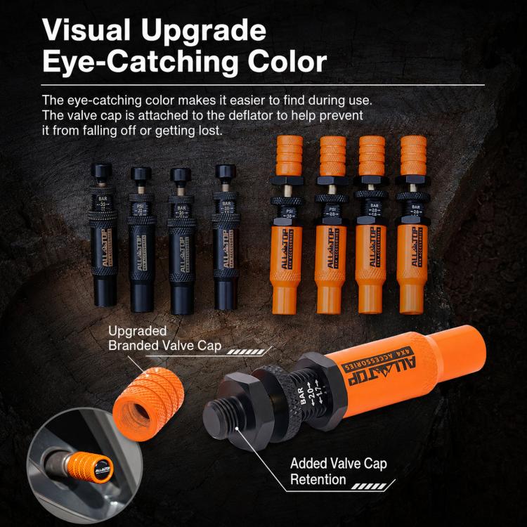 Kit di sgonfiaggio pneumatici 10-30 PSI con valvola di sfiato in ottone con arresto automatico, Orange