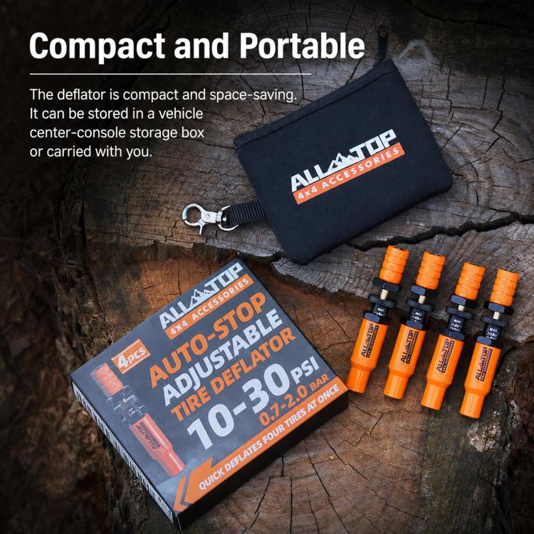 Kit di sgonfiaggio pneumatici 10-30 PSI con valvola di sfiato in ottone con arresto automatico, Orange