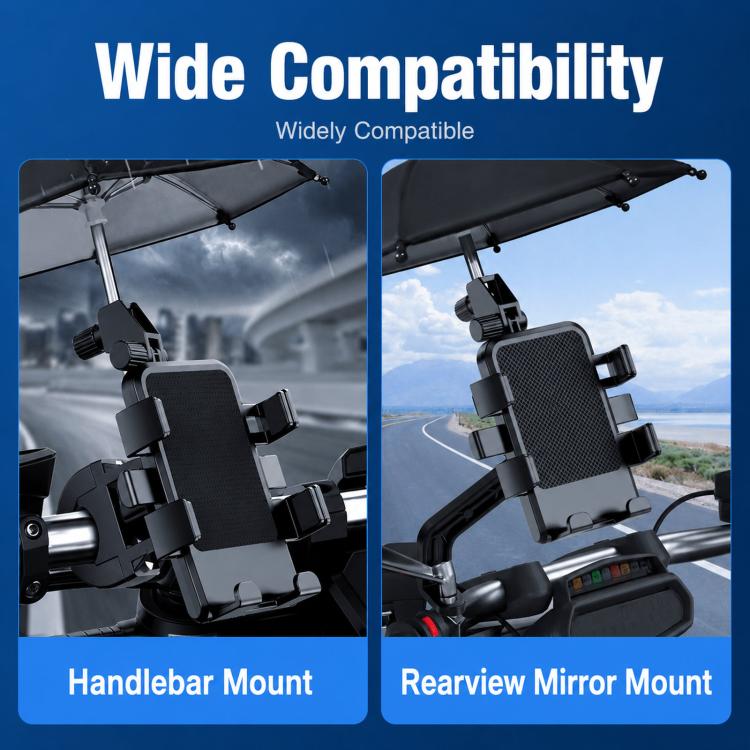 Supporto per cellulare da moto con parasole, mini ombrello, supporto universale per cellulare da bici, For Handlebar, For Rearview Mirror