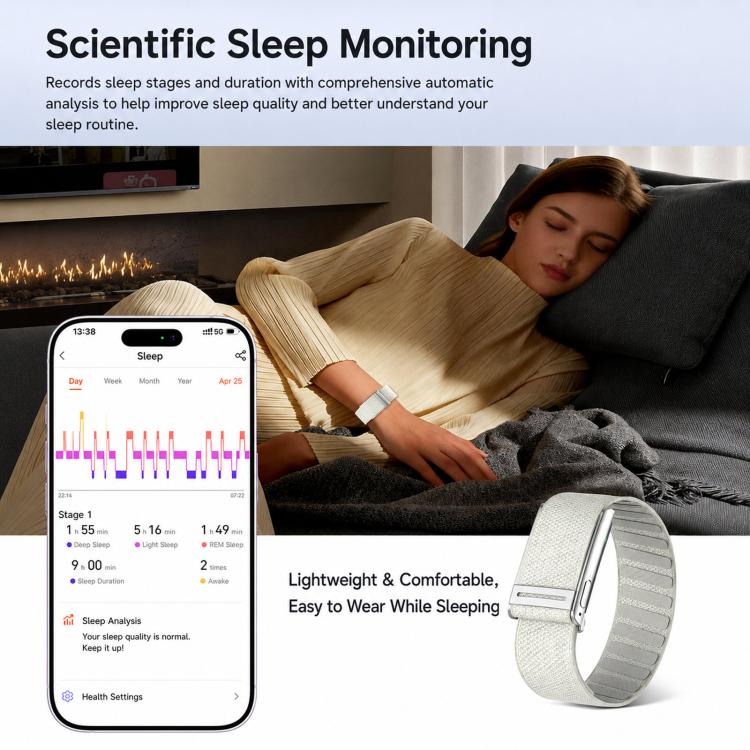 Screenless Fitness Tracker with ECG & HRV Lightweight Nylon Braided Band Health Monitor