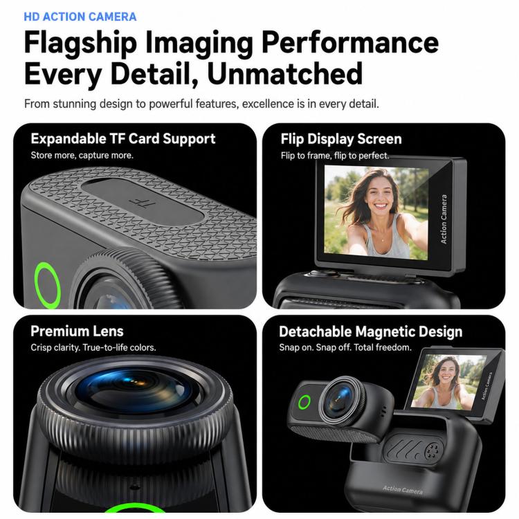 1080P Mini Thumb Action Camera with 2.0-inch Flip Screen Magnetic Wearable Body Cam & Charging Case LK-018