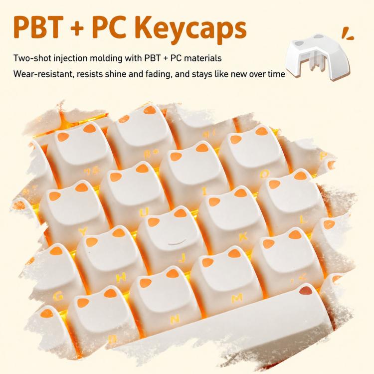 AKKO Cute Light-Transmitting Cat Ear Keycaps Universal Mechanical Keyboard Keycap Accessories, 113 Keys