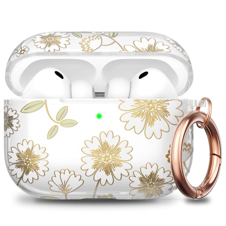 Custodia rigida protettiva in TPU trasparente AhaStyle WE40 con motivo floreale e portachiavi., For AirPods Pro 3