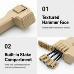 Multifunctional Camping Hammer Set with 8 Steel Tent Pegs Portable Tent Stake Mallet with Built-in Storage Compartment