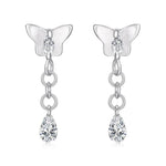 S925 Silver Earring Studs With White Gold Plated Copper Butterfly Teardrop Tassel Earrings