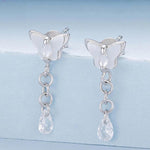 S925 Silver Earring Studs With White Gold Plated Copper Butterfly Teardrop Tassel Earrings