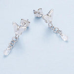 S925 Silver Earring Studs With White Gold Plated Copper Butterfly Teardrop Tassel Earrings