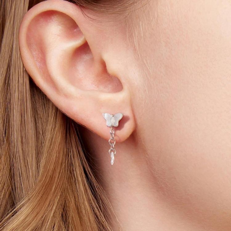 S925 Silver Earring Studs With White Gold Plated Copper Butterfly Teardrop Tassel Earrings