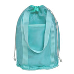 Mesh Beach Toy Bag Drawstring Toiletry Tote Sack With Handle Front Pocket For Kids Bath Swimming
