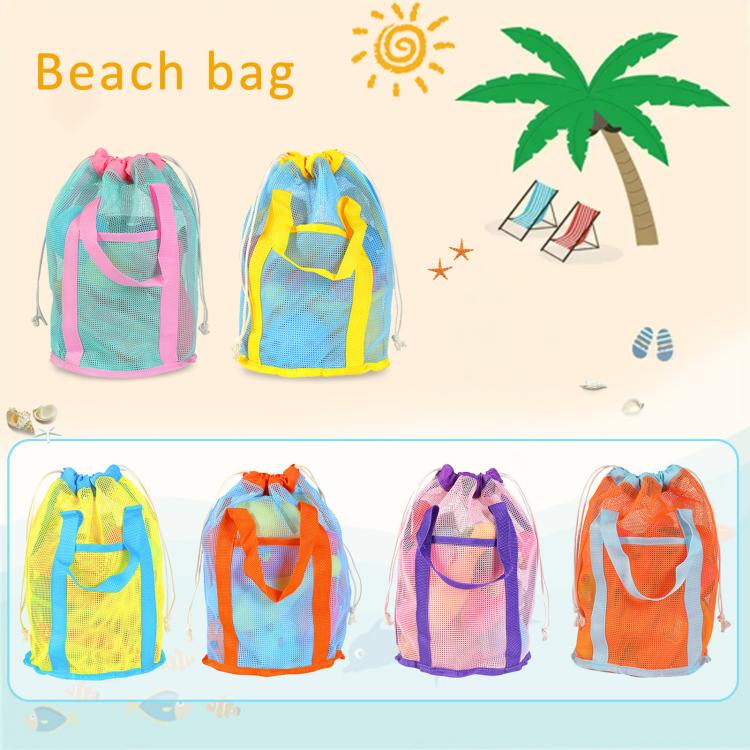 Mesh Beach Toy Bag Drawstring Toiletry Tote Sack With Handle Front Pocket For Kids Bath Swimming