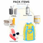 Mesh Beach Toy Bag Drawstring Toiletry Tote Sack With Handle Front Pocket For Kids Bath Swimming