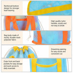Mesh Beach Toy Bag Drawstring Toiletry Tote Sack With Handle Front Pocket For Kids Bath Swimming