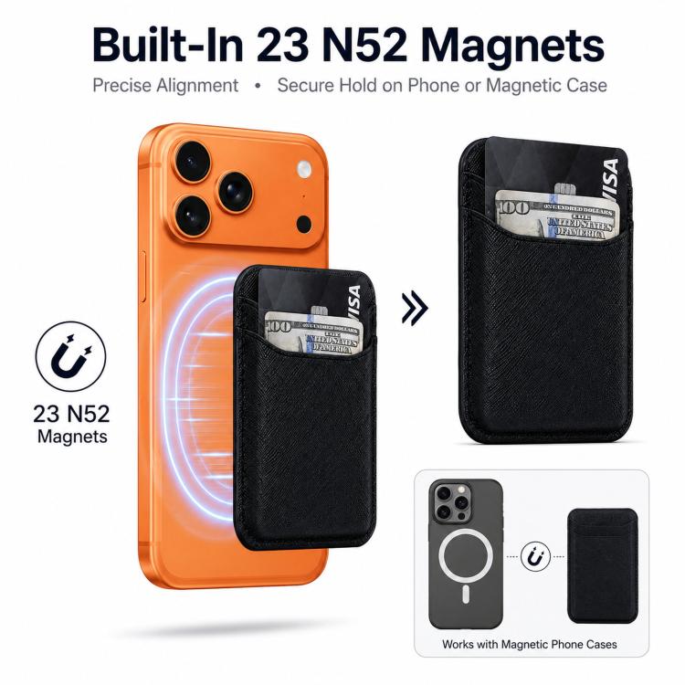 Portafoglio magnetico per cellulare, doppio strato in pelle con porta carte e 23 magneti N52