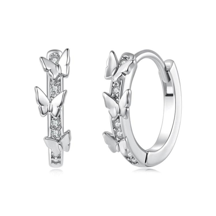 Starry Butterfly Earrings Copper Plated with White Gold Jewelry, YIE352, YIE353