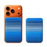 Portafoglio magnetico per cellulare con texture in fibra aramidica a righe, porta carte con 23 magneti N52 e fessura per il pollice.
