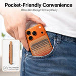 Portafoglio magnetico per cellulare con texture in fibra aramidica a righe, porta carte con 23 magneti N52 e fessura per il pollice.