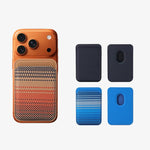Portafoglio magnetico per cellulare con texture in fibra aramidica a righe, porta carte con 23 magneti N52 e fessura per il pollice.