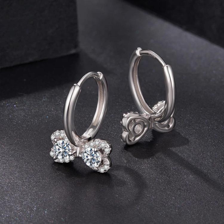 S925 Sterling Silver Sparkling Bow Moissanite Earrings