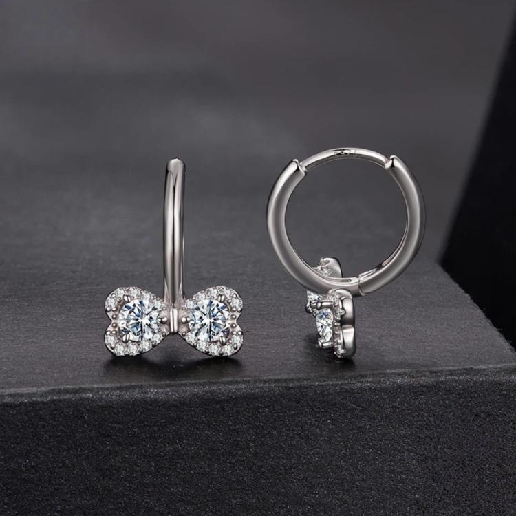 S925 Sterling Silver Sparkling Bow Moissanite Earrings