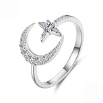 S925 Sterling Silver Adjustable Opening Ring with Moissanite and Star Pattern