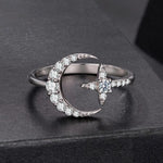 S925 Sterling Silver Adjustable Opening Ring with Moissanite and Star Pattern