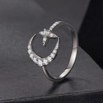 S925 Sterling Silver Adjustable Opening Ring with Moissanite and Star Pattern