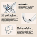 S925 Sterling Silver Adjustable Opening Ring with Moissanite and Star Pattern