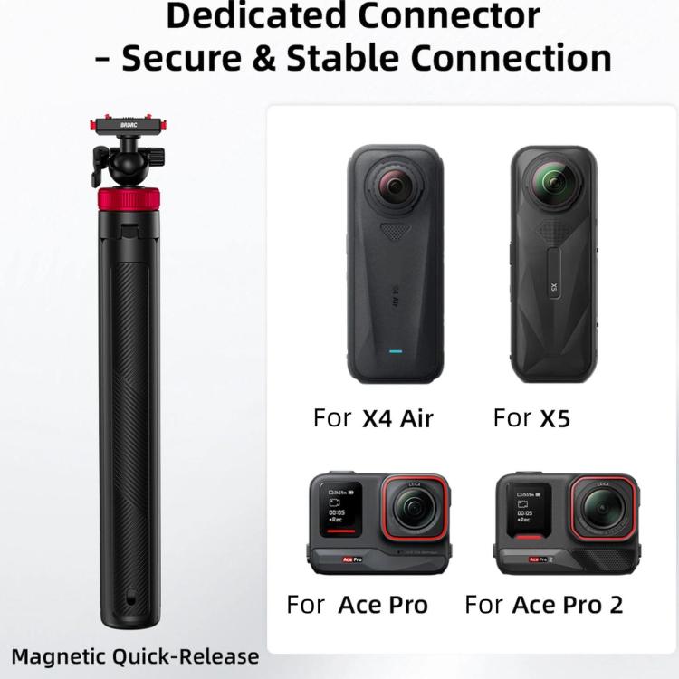 Per Insta360 Ace Pro 2 / X5 BRDRC, asta di prolunga per selfie con testa a sfera a sgancio rapido da 1,6 m.