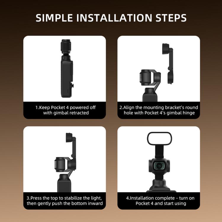 Per DJI Osmo Pocket 4 BRDRC Gimbal portatile per fotocamera, luce di riempimento per selfie