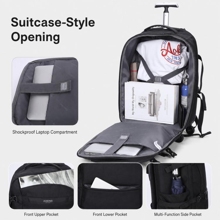AOKING 20 Inch Rolling Backpack With 360-Degree Spinner Wheels Laptop Bag With Exterior Side Pocket