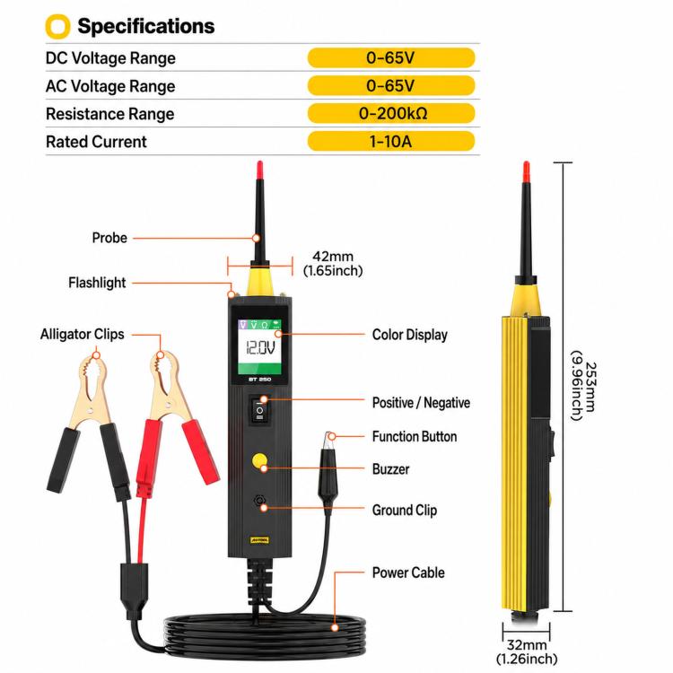 AUTOOL BT250 Multifunctional Automotive Test Pen Voltage & Resistance Detector