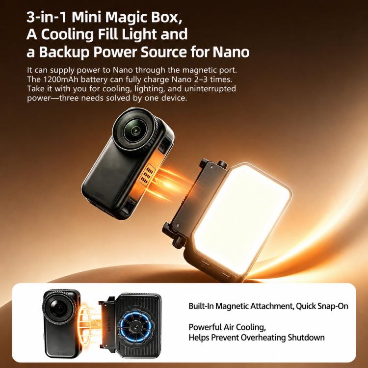 ShiYifan Ventola di raffreddamento e luce di riempimento 2 in 1, For DJI Osmo Nano, For DJI Osmo Action 6, For DJI Osmo Action 4 / 5, For DJI Osmo Pocket 4 / 3 / Insta360 Luna Ultra