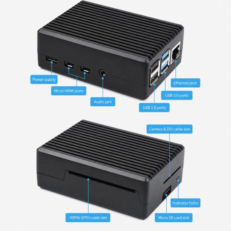 Waveshare 21176 Custodia scanalata in alluminio a strisce per Raspberry Pi 4, 21176