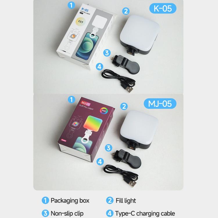 Luce per smartphone, mini luce tascabile portatile, lampada LED per fotografia e video all'aperto, K-05 Dual Temperature, MJ-05 RGB