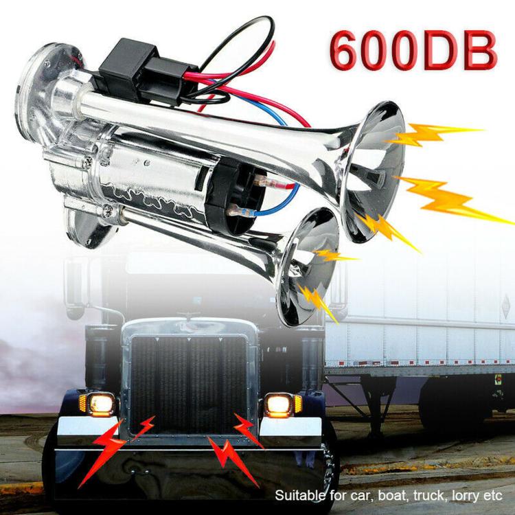 Clacson elettrico per auto a doppio tubo metallico da 600 dB con relè, pompa e relè., ST-1018S 24V