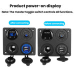 Voltmetro per accendisigari 4.2A Doppia USB Interruttore a pannello a quattro fori per auto, Blue Wireless, Green Wireless, Red Wireless, Blue Wired, Green Wired, Red Wired