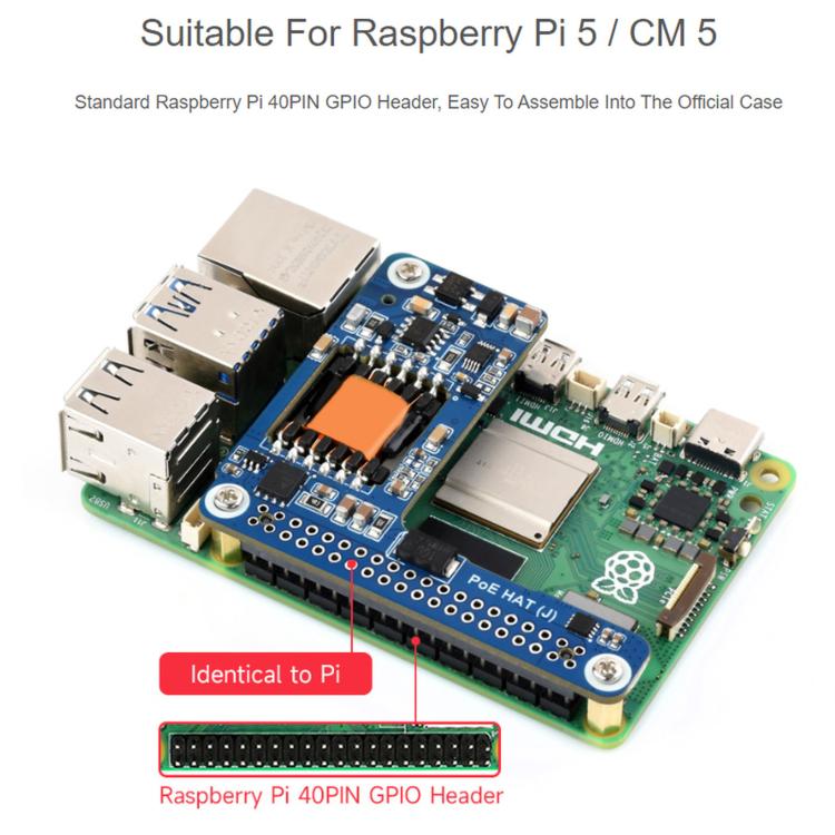 Scheda di espansione Waveshare 5/CM5 dedicata PoE(+) per Raspberry Pi, 34611, 34612+ Case
