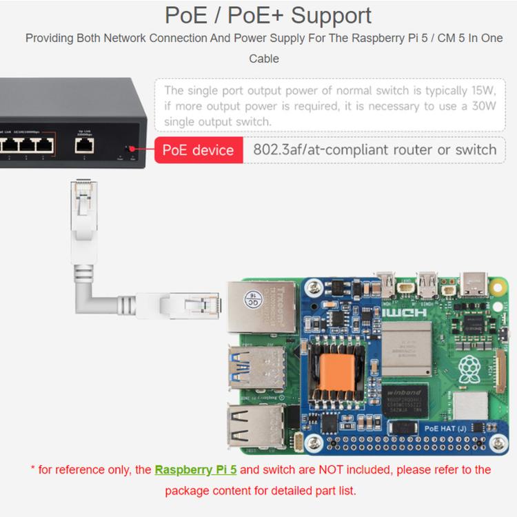 Scheda di espansione Waveshare 5/CM5 dedicata PoE(+) per Raspberry Pi, 34611, 34612+ Case
