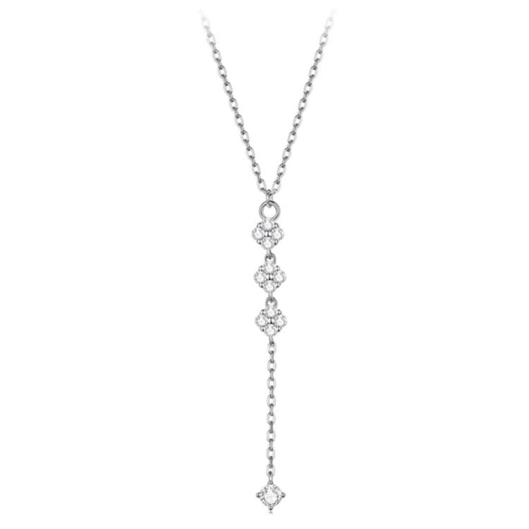 Collana lunga ed elegante con quadrifoglio portafortuna a forma di Y e catena per clavicola., YIN132
