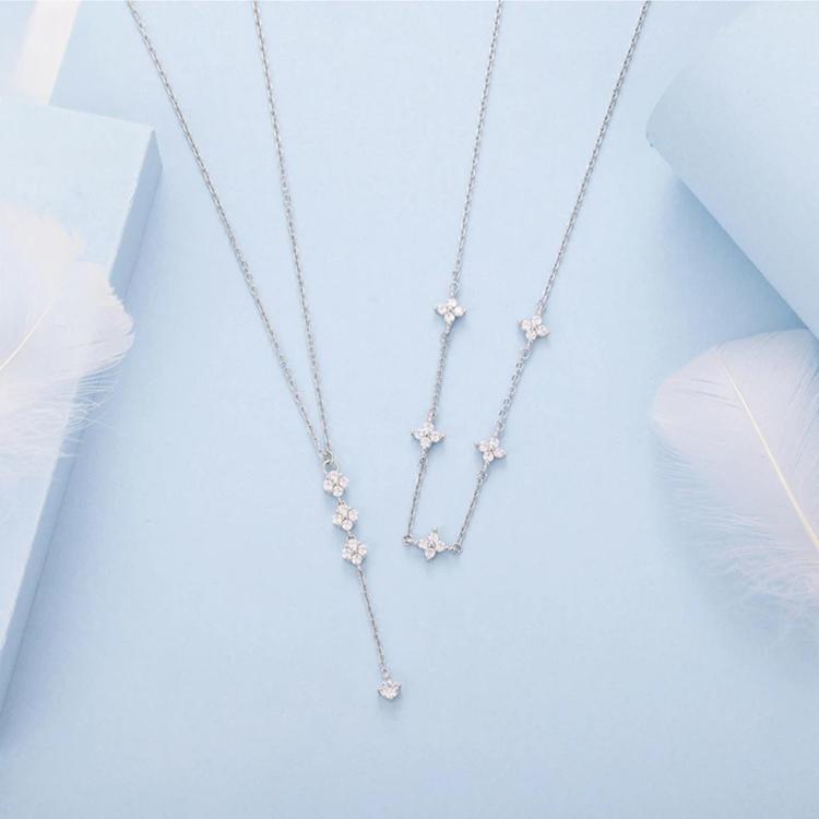 Collana lunga ed elegante con quadrifoglio portafortuna a forma di Y e catena per clavicola., YIN132