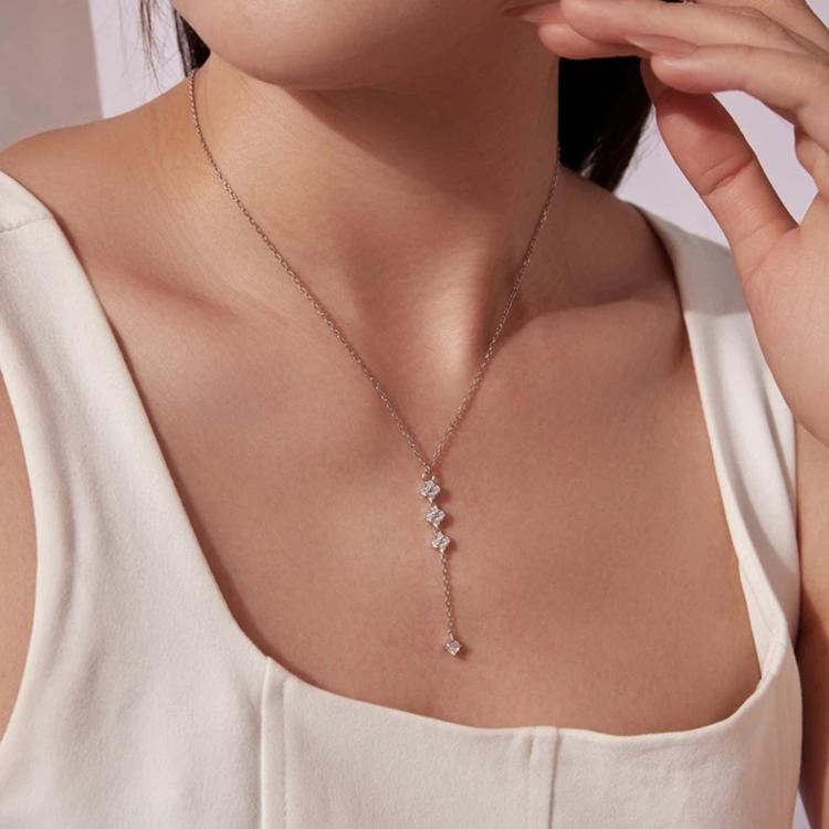 Collana lunga ed elegante con quadrifoglio portafortuna a forma di Y e catena per clavicola., YIN132