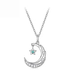 Collana con stella e luna placcata in rame con catena a maglie larghe in oro bianco, YIN133
